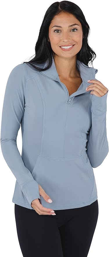 Yogalicious Half Zip Lightweight Workout Long Sleeve Athletic Jacket with Front Pockets and Thumbholes