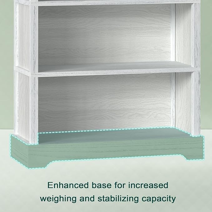 TVU 5-Tier Wooden Book Shelf, 65" Tall Bookshelf with Storage, Floor-Standing Display Bookcase, Farmhouse Style Bookshelf with Arched Base, Suitable for Living Room, Study, Office, Antique White