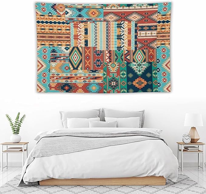 Kurtect Aztec Tapestry,Southwestern Tribal Native American Vintage Abstract Pattern Tapestries for Party Beach Picnic Blankets Tablecloths Living Room Wall Deocr, 60x90 in