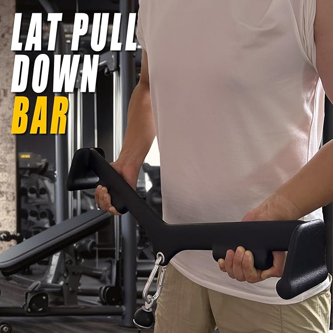 Lat Pull Down Bar T bar Row Attachment, V Bar Tricep Lat Pulldown Attachments, Back Strength Training Bar for Home Gym Exercise Cable Machine Attachments