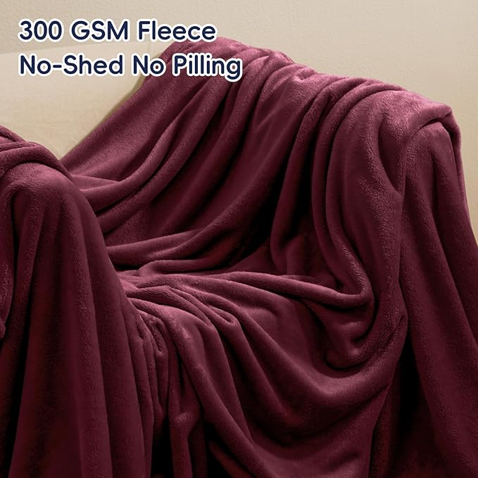 PHF Ultra Soft Fleece Blanket King Size, No Shed No Pilling Luxury Plush Cozy 300GSM Lightweight Blanket for Bed, Couch, Chair, Sofa Suitable for All Season, 108" x 90", Wine Red/Burgundy