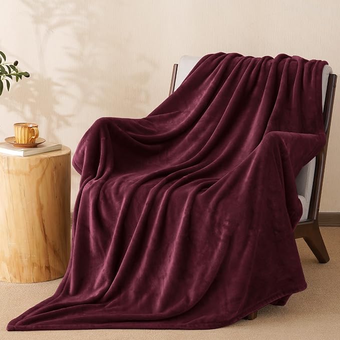 PHF Ultra Soft Fleece Throw Blanket, No Shed No Pilling Luxury Plush Cozy 300GSM Lightweight Blanket for Bed, Couch, Chair, Sofa Suitable for All Season, 50" x 60", Wine Red/Burgundy