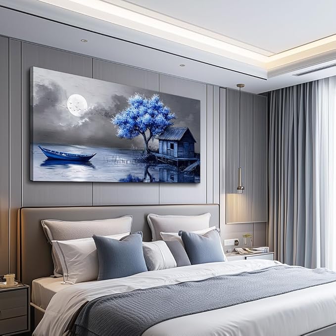 ZUITINGHUA Canvas Wall Art For Living Room Wall Decor For Bedroom Office Wall Decoration Seaside Landscape Painting Boat Pictures Artwork Room Aesthetic Home Decor 20x40 In