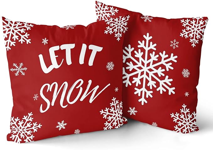Giwawa Happy Winter Throw Pillow Covers Set of 2 Let It Snow Snowflake Red Merry Cotton Pillowcase Personalized Cushion Cover Room Bedroom Sofa Decoration Square 18×18 inchess