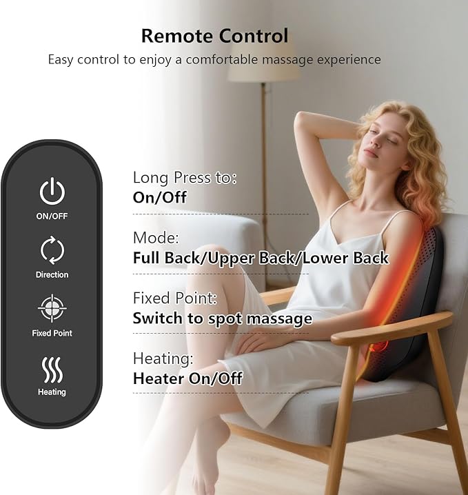 Back Massager with Heat, 4D Kneading Back Massager for Pain Relief Deep Tissue, Massagers for Neck, Back & Shoulder, Gifts for Men Women Mom Dad, Stress Relax at Home Office and Car