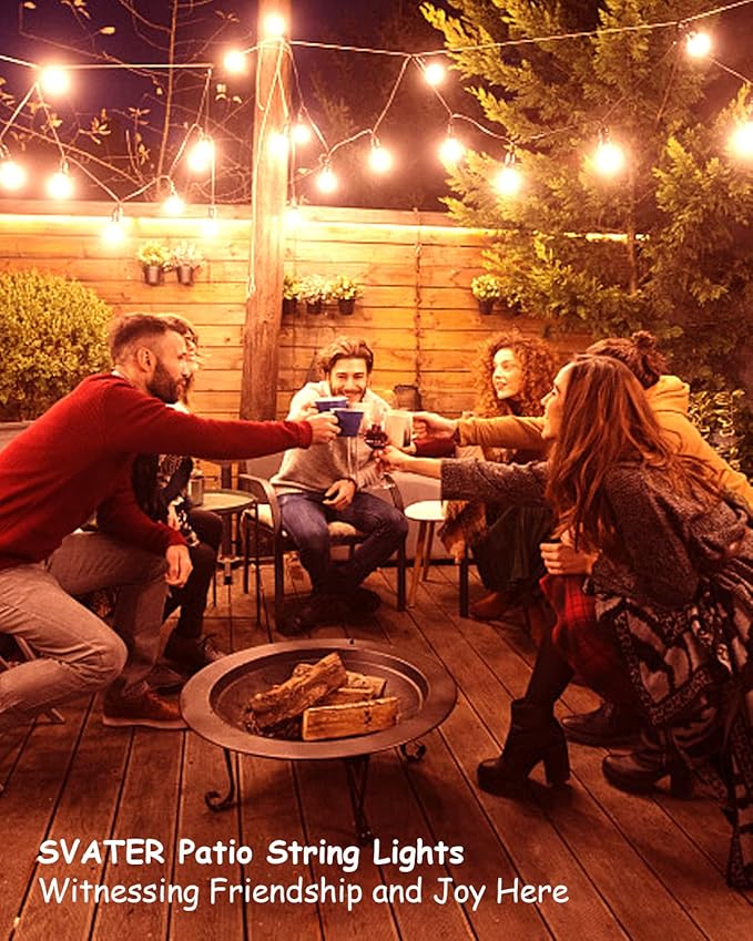 Svater Outdoor String Lights 200 FT, Patio Lights with 104 Shatterproof LED Bulbs, Commercial Grade Waterproof Plastic Hanging Light for Bistro Backyard Cafe Market, Warm White 2700K (2 X 100 FT)