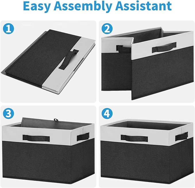 GhvyenntteS Large Storage Baskets for Shelves 3 Pack, Collapsible Fabric Storage Bins with 3 Handles, Decorative Closet Organizers and Storage bins for Clothes Blanket Beddings (Black, 15"x11"x9.6")