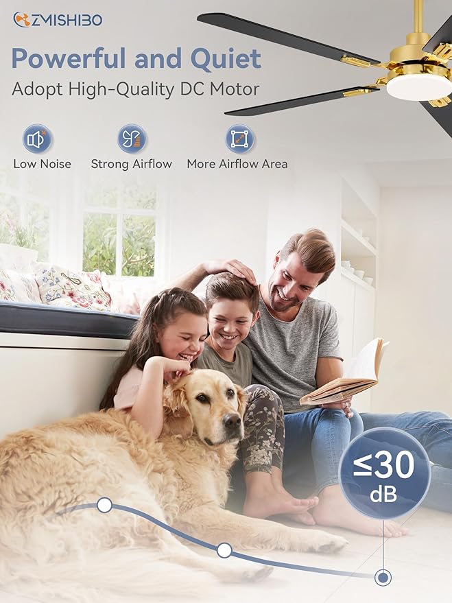 ZMISHIBO 52" Ceiling Fans with Lights, Gold Modern Ceiling Fan with Remote, Bedroom Indoor Ceiling Fan with Dual Finish Blades, Quiet & Strong Motor, Bright LED Light