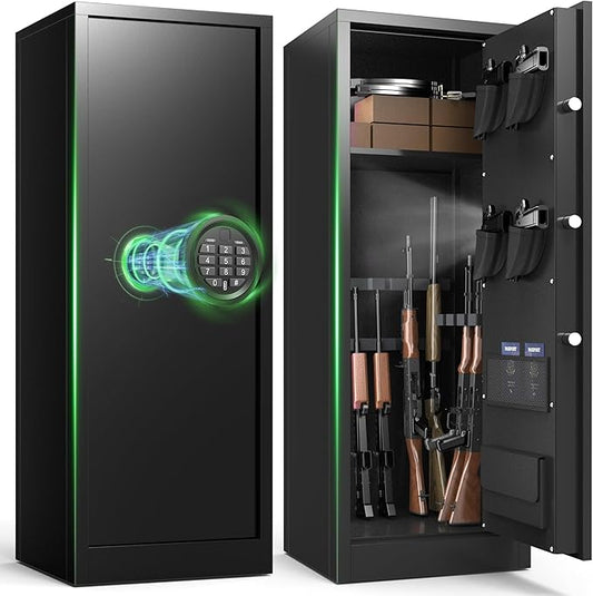 BONANO 10-12 Gun Safe for Rifles and Pistols, Gun Cabinets for Rifles and Shotguns, Quick Home Access Gun Safe, Dual Alarm & Mute Mode and Keypad Lock, Gun Safes with Removable Shelf and Rifle Rack