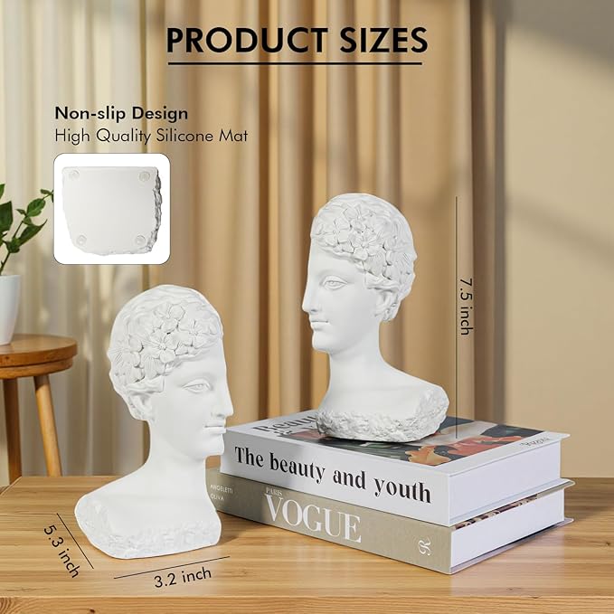 Modern Decorative Stone Bookends, Heavy Duty Book Ends Unique for Heavy Books, Cool Vintage Book Ends for Shelves &amp; Office Desk, Thinker Sculpture Bookends