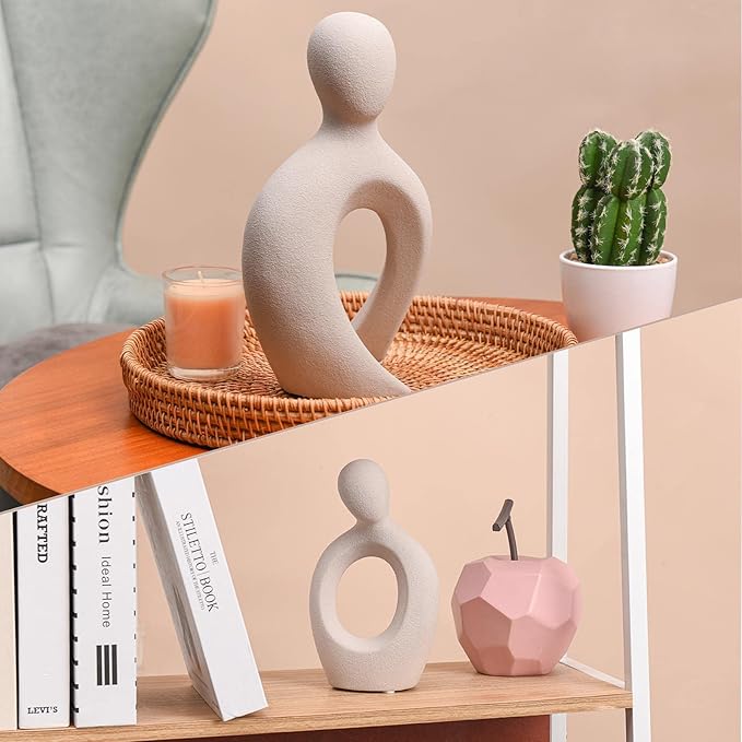 Quoowiit Ceramic Couple Sculptures for Home Decor, Abstract Lover Statue for Shelf, Office, Living Room, Bedroom Decorations - Anniversary, Valentine's Day, Birthday Gift (Grey)