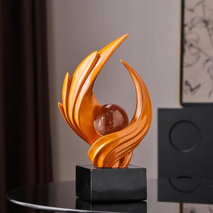 Abstract Art Sculpture, Resin Gold Decorative Statue, Modern White Ornaments for Living Room, Decorativas Modernas for Coffee Table, Entryway & Office Collectibles (Orange)