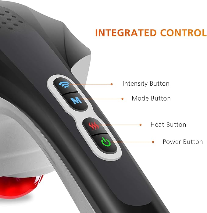 Snailax Cordless Handheld Back Massager with Heat, Deep Tissue Percussion Massager, 3 Sets of Dual Pivoting Heads,Rechargeable Hand Held Massager for Neck,Back Shoulder,Calf,Legs