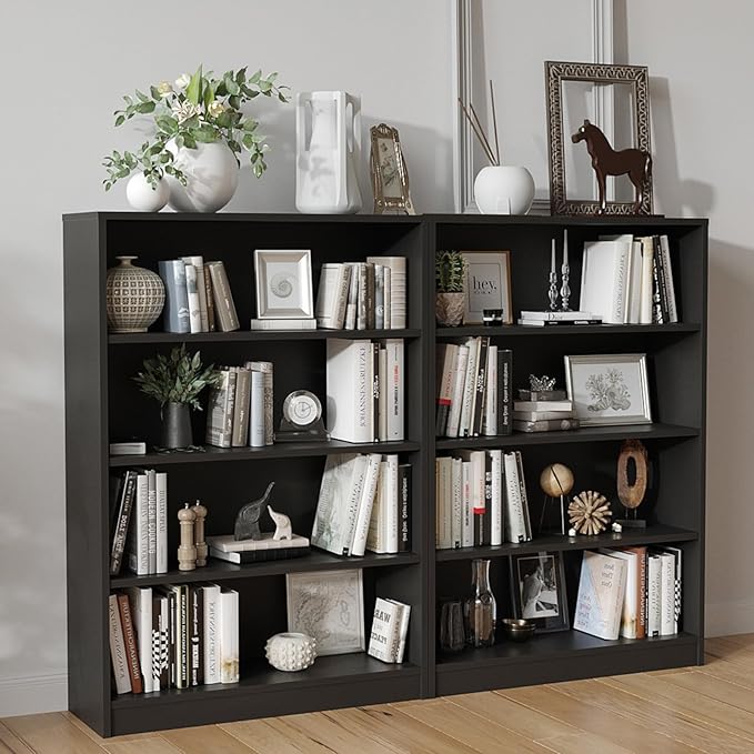 Farini 4 Shelf boockase Display Bookcase Freestanding Wooden Bookshelves for Home Office Living Room,48 Inch Height,Black