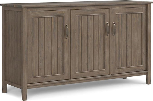 SIMPLIHOME Lev SOLID WOOD 60 inch Wide Contemporary Wide Storage Cabinet in Smoky Brown for the Living Room, Entryway and Family Room