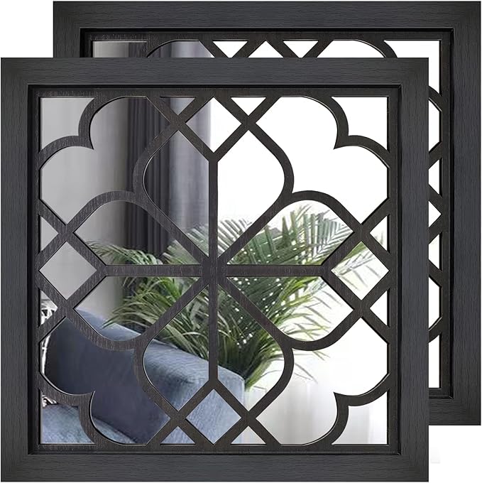Wocred 2 PCS Square Wall Mirror,Gorgeous Rustic Farmhouse Accent Mirror,Black Entry Mirror for Bathroom Renovation,Bedrooms,Living Rooms and More(20”x20”)