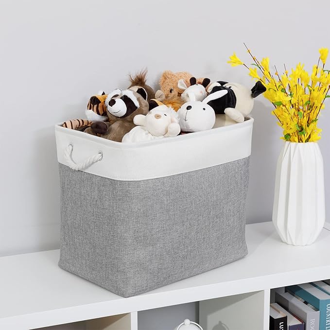 Bidtakay Large Storage Bins for Clothes Fabric Deep Baskets for Organizing Set of 2 Gray Fabric Pantry Storage Bins for Hallway Living Room Blankets 17x12x15 in Extra Large Shelf Tote Baskets