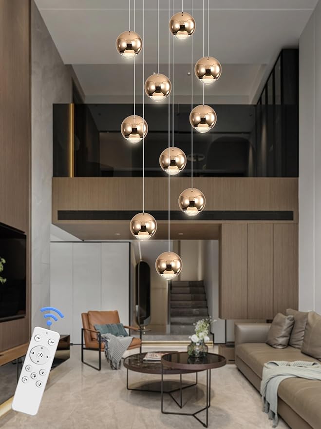 10-Light LED Staircase Gold Chandelier Crystal Ceiling Lights Large Chandeliers for High Ceilings, Entryway Modern Lighting Fixture Villas and Stairs