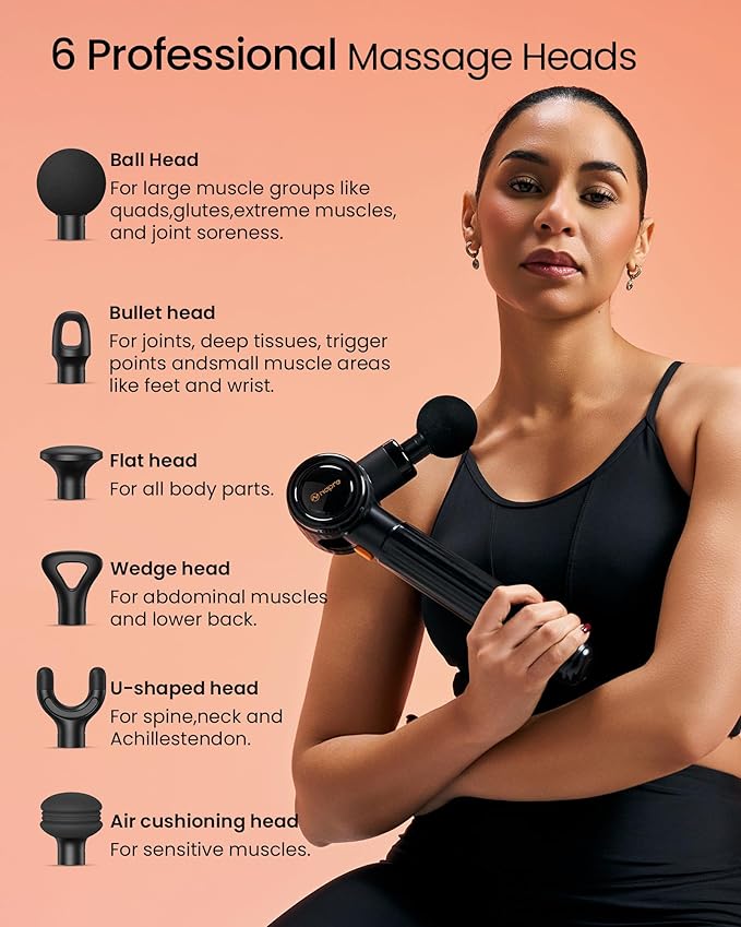 NAPRE Massage Gun with Extension Handle and 3 Adjustable Angles,Deep Tissue Back Massage for Neck/Shoulders/Waist/Legs/Body Pain Relief,Handheld Percussion Muscle Massager with Portable Case,Black