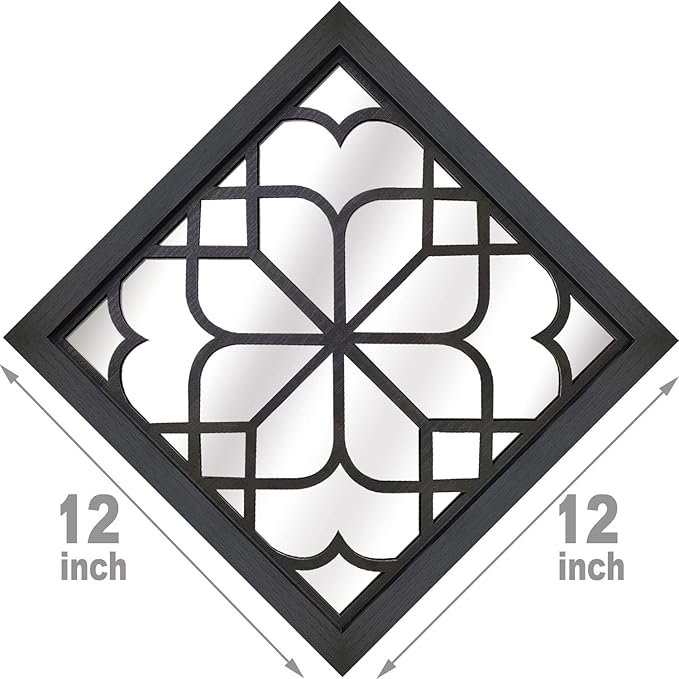 Wocred 2 PCS Square Wall Mirror,Gorgeous Rustic Farmhouse Accent Mirror,Black Entry Mirror for Bathroom Renovation,Bedrooms,Living Rooms and More(12”x12”)