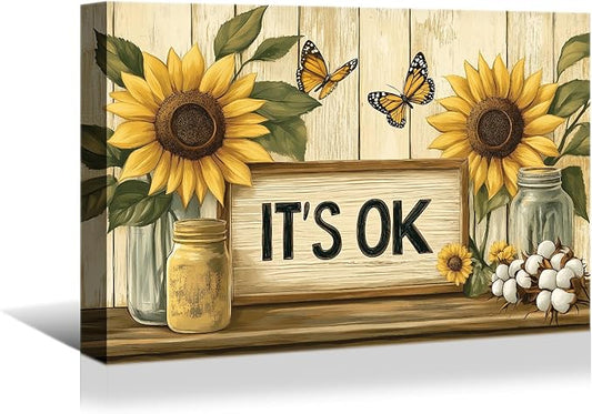 superbpag Vintage Kitchen Canvas Wall Art Yellow Sunflower Painting Picture Wall Decor for Kitchen Dining Room, Ready to Hang - 1.5 Inch Thickness