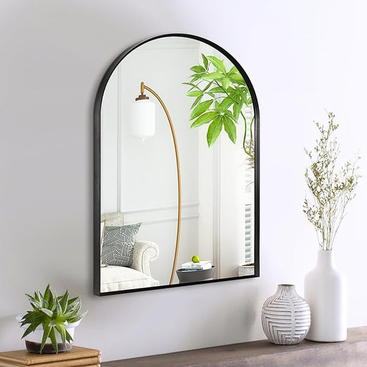 16" x 20" Black Arched Mirror, Arch Bathroom Wall Mirror, Metal Frame Arched Top Bathroom Vanity Mirror for Living Room, Bedroom, Entryway, Tempered Glass, Shatter Proof