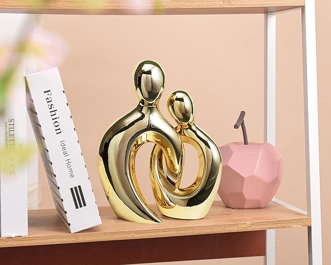 Quoowiit Ceramic Couple Sculptures for Home Decor, Abstract Lover Statue for Shelf, Office, Living Room, Bedroom Decorations, Gifts for Anniversary, Valentine's Day, Birthday