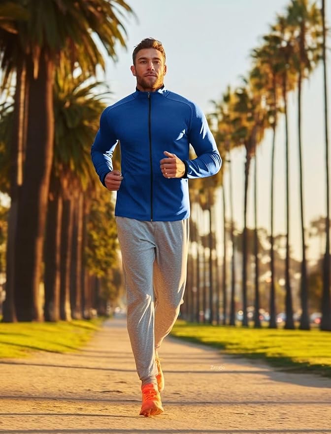 Zengjo Men's Track Jackets Full Zip Running Athletic Workout Lightweight Windproof Jacket with Zipper Pockets Quick Dry
