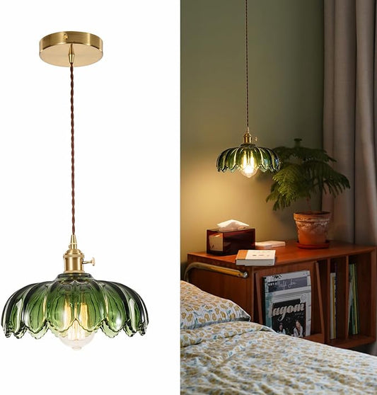 Glass Pendant Light Vintage Light Fixtures, Glass Pendant Lights Kitchen Island, Gold Pendant Light, Modern Chandelier Pendant Shade Green Light Fixture for Bedroom Dining Room
