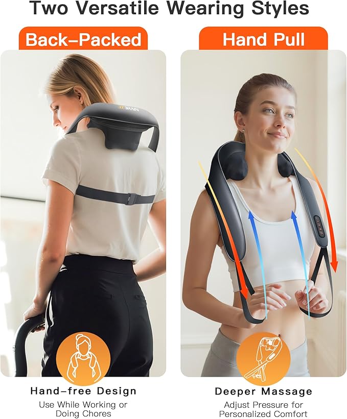 Neck and Shoulder Massager with Heat – Cordless Shiatsu Neck Massager for Pain Relief Deep Tissue - Adjustable Speed & Modes Kneading Massage for Back - for Men Women