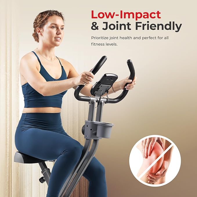 Sunny Health & Fitness Smart Folding X-Bike, Portable Compact Exercise Bike for Indoor Cycling Workout, Home Cardio Training Machine, Free SunnyFit App Bluetooth Connect