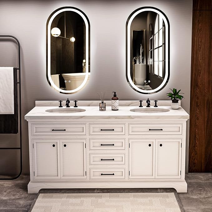 HOMECOOKIN Led Bathroom Mirror with Lights, Anti-Fog - 16 x 32 inch, Wall Mounted, 3 Colors, Adjustable, Horizontal &amp; Vertical