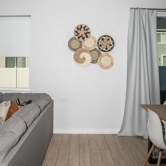 Hanging Woven Wall Basket Set - 7 Unique Handcrafted Seagrass Baskets for Boho, Farmhouse &amp; Rustic Wall Decor, Table Settings &amp; More - Ready to Hang with Nails &amp; Marking Pencil Included