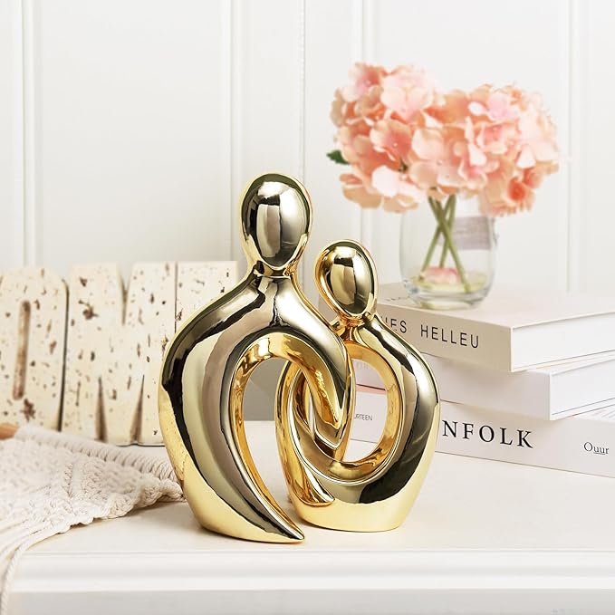 Quoowiit Ceramic Couple Sculptures for Home Decor, Abstract Lover Statue for Shelf, Office, Living Room, Bedroom Decorations, Gifts for Anniversary, Valentine's Day, Birthday