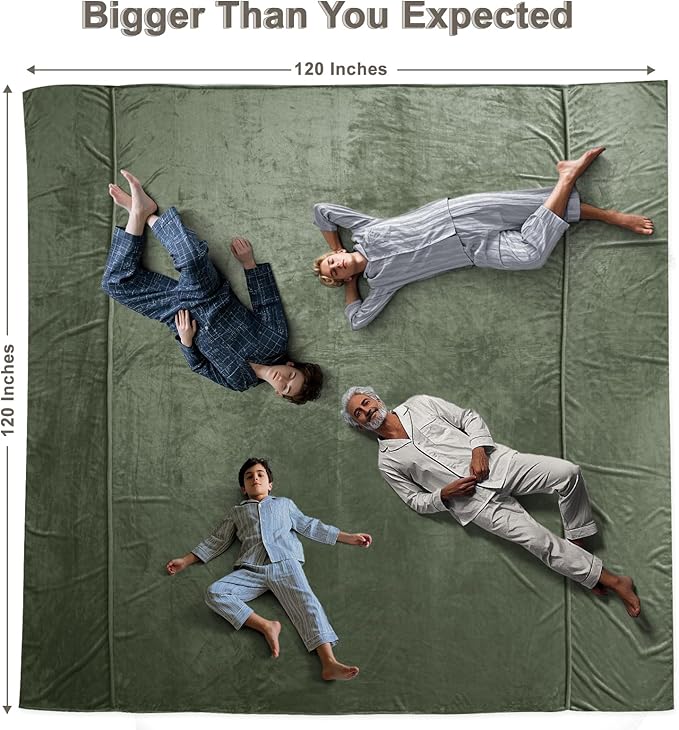 PHF Oversized King Fleece Blanket 120"x120", No Shed No Pilling Big Soft Blanket, Extra Large 10'x 10' Lightweight for Bed, Sofa Travel and Camping, Suitable for All Season, Olive Green