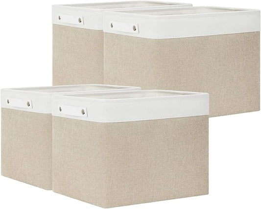 Bidtakay Storage Baskets for Shelves [4-Pack] Storage Bins for Organization Fabric Beige Baskets for Closet Hallway Cabniet Room Organizer Bins for Clothes Blankets Home