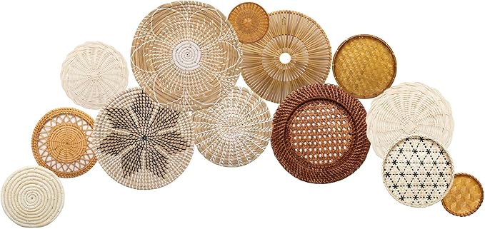 RESPOROX ELEGANCE YOUR WAY Set of 13 Hanging Woven Baskets for Wall Decor - Handcrafted Bamboo, Rattan &amp; Seagrass Baskets come with Hanger Nails, Marking Pencil &amp; Templates