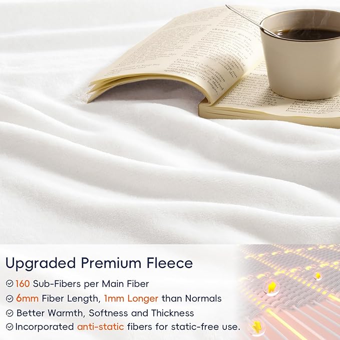 PHF Ultra Soft Fleece Blanket Queen Size, No Shed No Pilling Luxury Plush Cozy 300GSM Lightweight Blanket for Bed, Couch, Chair, Sofa Suitable for All Season, 90" x 90", White