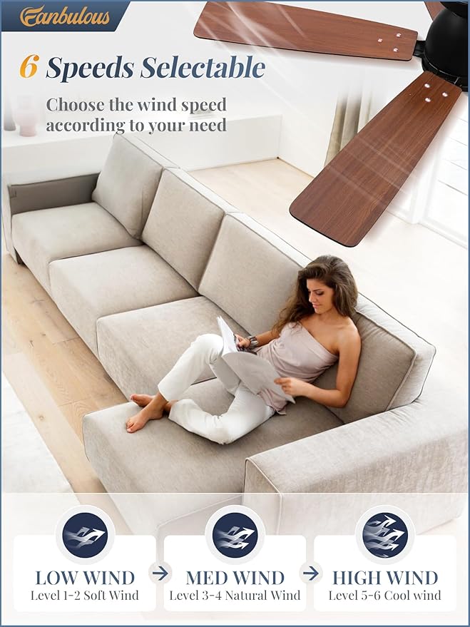 52 inch Ceiling Fans with Lights, Smart Flush Mount Ceiling Fan and Remote APP, Modern Low Profile, 3CCT 20W LED with 6-Speeds Quiet Reversible Motor for Bedroom, Living Room, Kitchen, Black