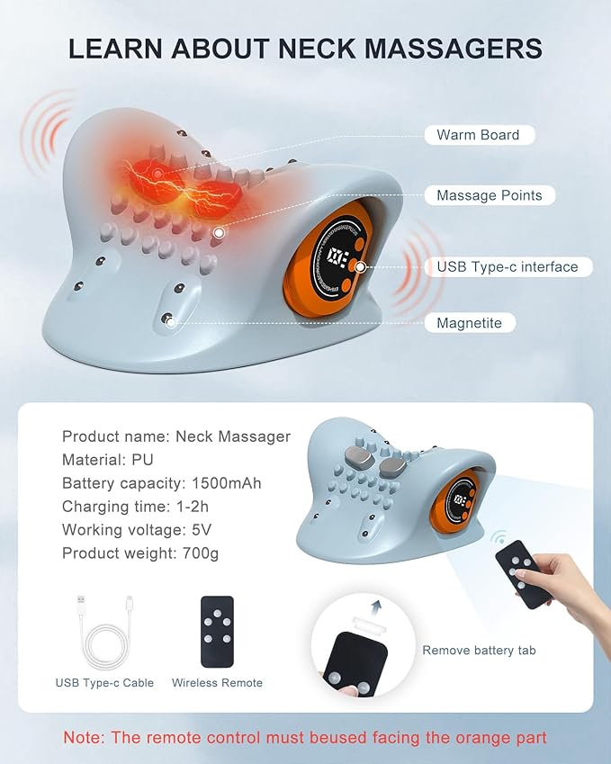 2025 Upgraded Neck Massager Device with Heat, Pulse & Vibration, 3 Modes, Ergonomic Design, Portable Neck and Shoulder Massager for Relaxation & Muscle Tension Relief (Gray)