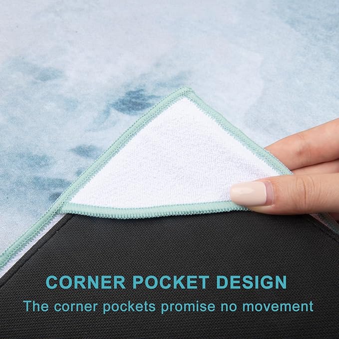 QiyI Yoga Mat Towel with Corner Pockets, Non Slip Sweat Absorbent Hot Yoga Towels, Soft Yoga Blankets with Travel Bag, Skidless Mat Cover for Workout, Gym, Fitness - 70"x26", Watercolor Mountain