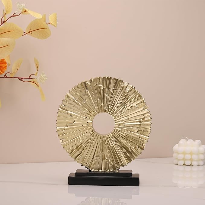 Gold Home Decor Sculpture, Unique Round line Statue, Modern Home Decor, Decorative Panel Statue Gold Decoration for Living Room TV Stand, Office, Bedroom, Dining Table Centerpiece.