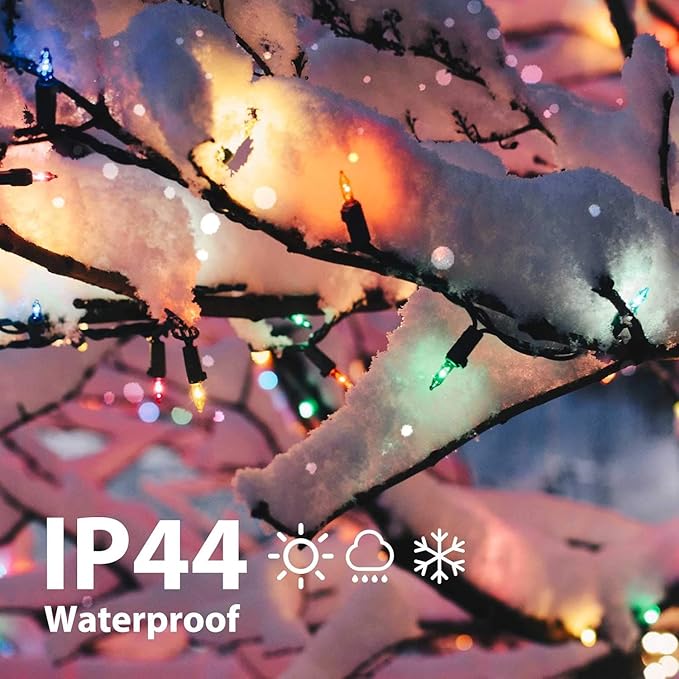 Brightown Multicolor Christmas String Lights, 100-Count 25ft Incandescent Bulb Mini Lights for Indoor Holiday Decor, Christmas Tree Garland Wedding Party Multi-Use Festival Decoration, Green Wire