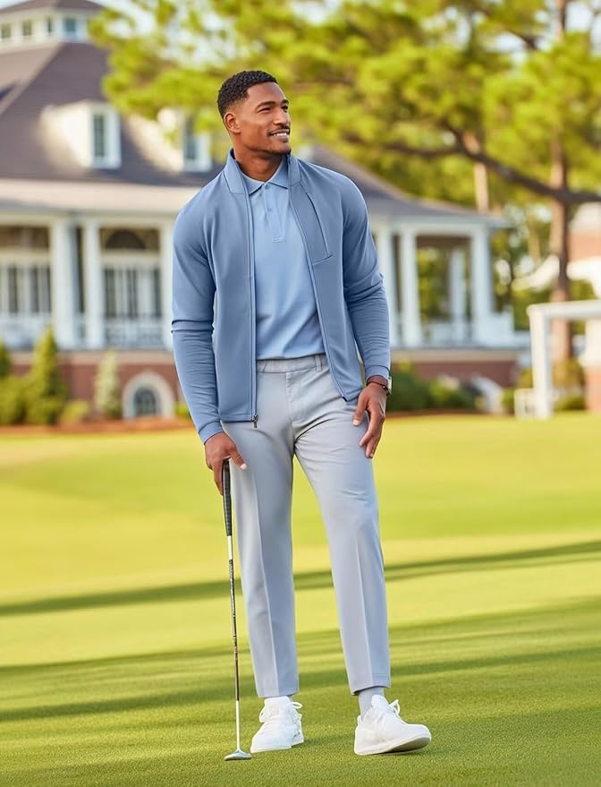 Zengjo Men's Track Jackets Full-Zip Athletic Jacket Sweatshirt Mock Neck with Zipper Pockets