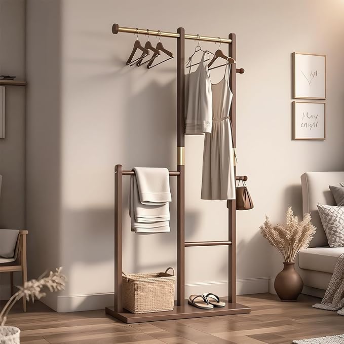 Solid Wood Coat Rack, Coat Rack Freestanding Sturdy Coat Hanger Stand for Entryway Living Bedroom