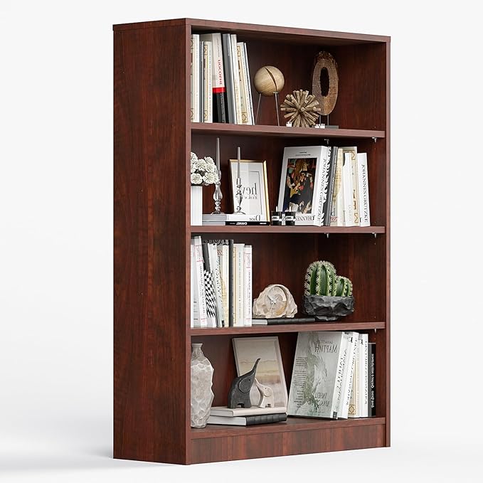 Farini 4 Shelf boockase Display Bookcase Freestanding Wooden Bookshelfs for Home Office Living Room,48 Inch Height，Cherry