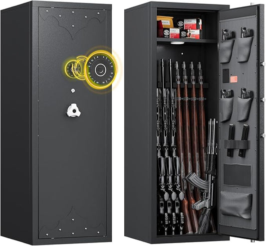 KAER 12-15 Gun Safe for Home, Large Rifle Safe & Pistol Cabinet with 3 Adjustable Gun Racks, 4 Pistol Pockets, Unassembled Digital Large Gun Locker for Gun & Ammunition Storage