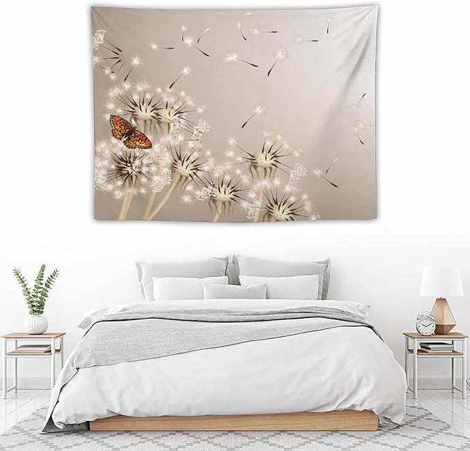 Nature Tapestry,Floral Dandelion Flying Butterfly Flower Plant Theme Print Tapestries for Living Room Party Beach Picnic Blankets Tablecloths Wall Decor, 30x40 in