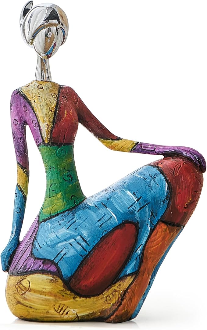 Octdays Art Female Sculpture Figurines, Abstract Woman Statue for Home Decor, Modern Colorful Sculpture Decorations for Living Room Shelf Office Cabinet Accents (Colorful-A)
