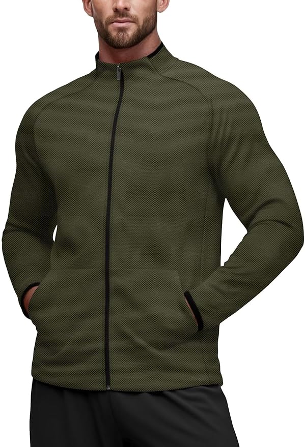 Zengjo Men's Track Jackets Full Zip Running Athletic Workout Lightweight Windproof Jacket with Zipper Pockets Quick Dry